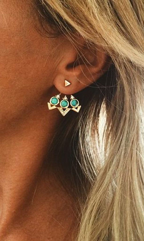 Turquoise Bohemian Boho Chic Tribal Earring Jacket - Ear Piercing Jewelry Ideas at MyBodiArt.com