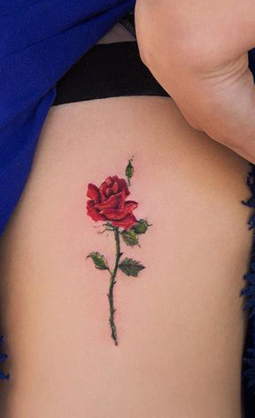 Small Cute Tiny Red Rose Rib Tattoo Ideas for Women Colorful Watercolor Floral Flower Side Tattoos -  pequeñas ideas del tatuaje de la costilla rosa roja acuarela - www.MyBodiArt.com 