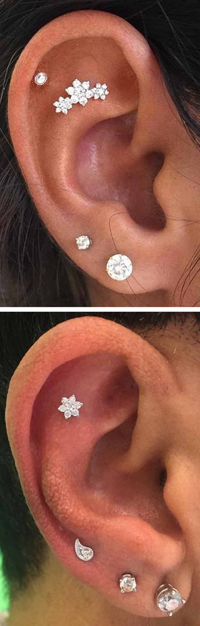 Cute Multiple Ear Piercing Ideas Cartilage at MyBodiArt.com - Triple Double Earring Lobe Studs in Silver