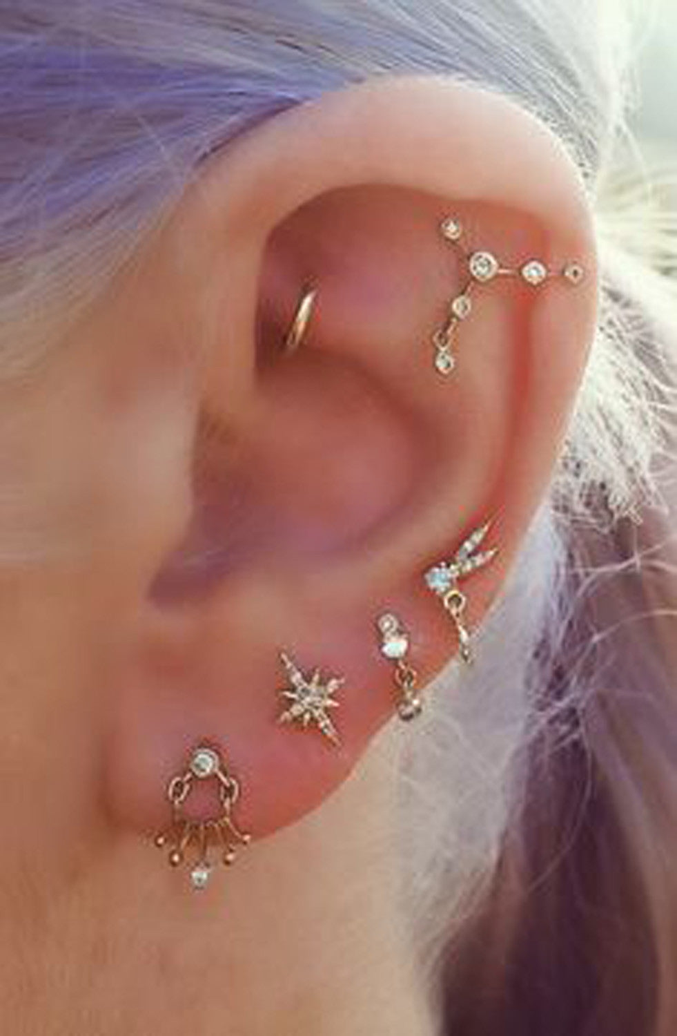 Ear Piercing Ideas - Constellation Piercing - Daith Piercing Jewelry - Gold Earrings 