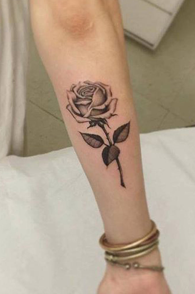 Traditional Vintage Single Black Rose Forearm Tattoo Ideas for Women - www.MyBodiArt.com