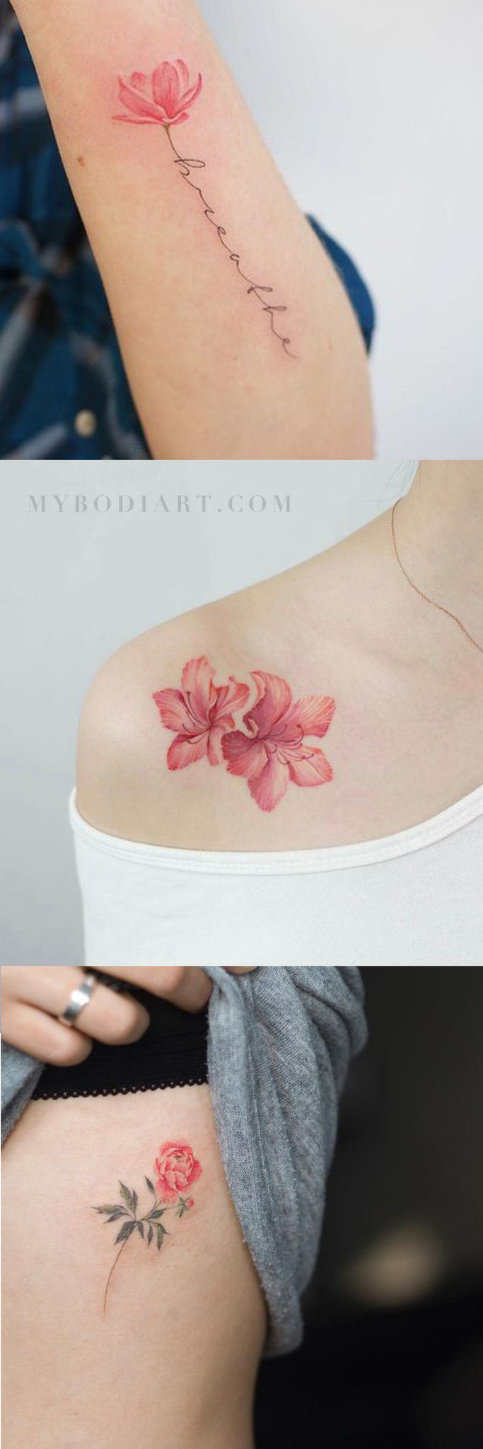 Small Watercolor Coral Shoulder Forearm Rib Tattoo Ideas for Women -  ideas hermosas del tatuaje de la flor floral coralina de la acuarela para las mujeres - www.MyBodiArt.com