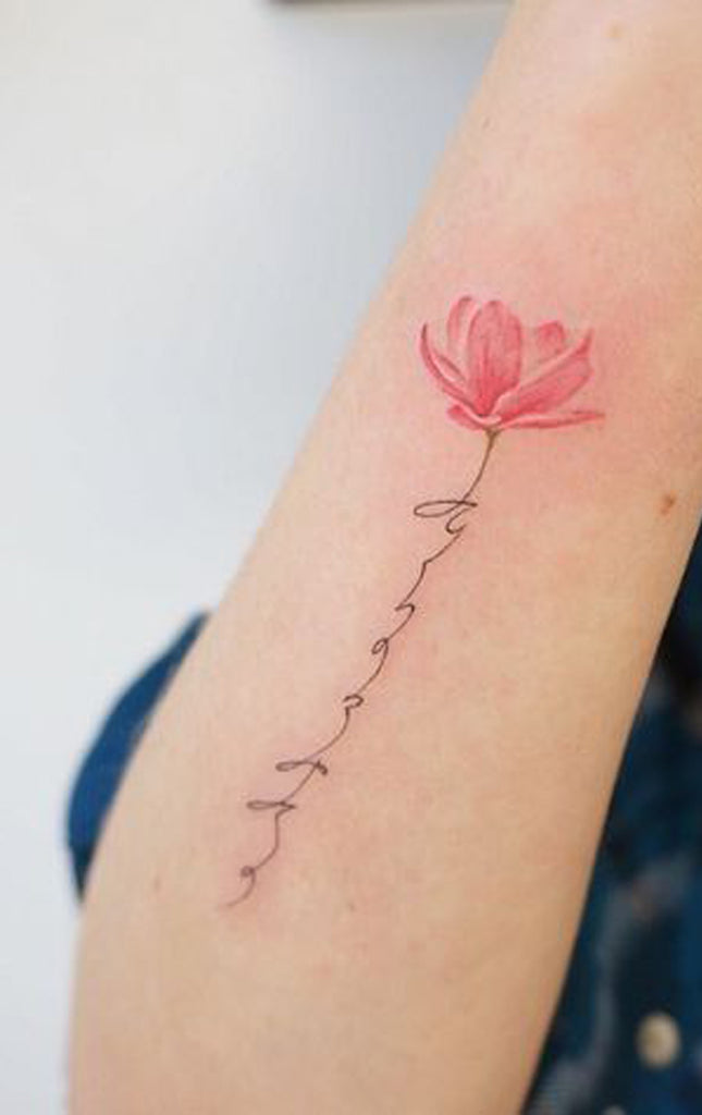 Beautiful Delicate Watercolor Rose Quote Script Forearm Tattoo Ideas for Women - www.MyBodiArt.com