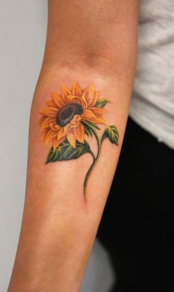 Colorful Watercolor Sunflower Flower Forearm Tattoo Ideas for Women  ideas lindas del tatuaje del girasol para las mujeres - www.MyBodiArt.com  