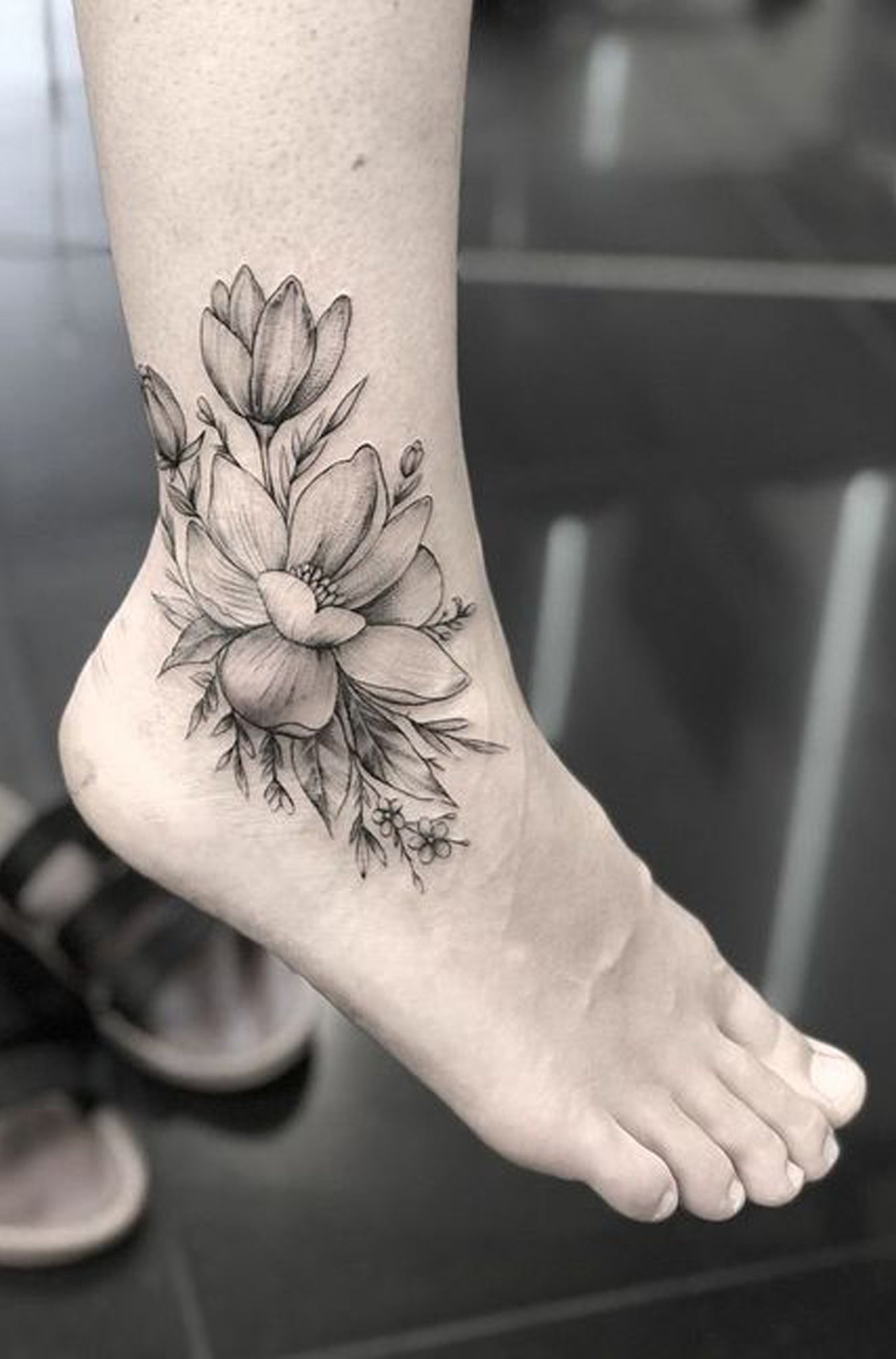 Vintage Wild Flower Foot Tattoo Ideas for Women - Beautiful Delicate Tat - www.MyBodiArt.com #tattoos