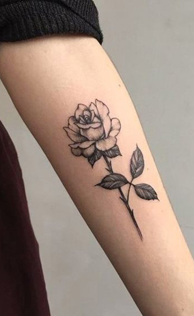 Popular Black Single Rose Forearm Tattoo ideas for Women - www.MyBodiArt.com