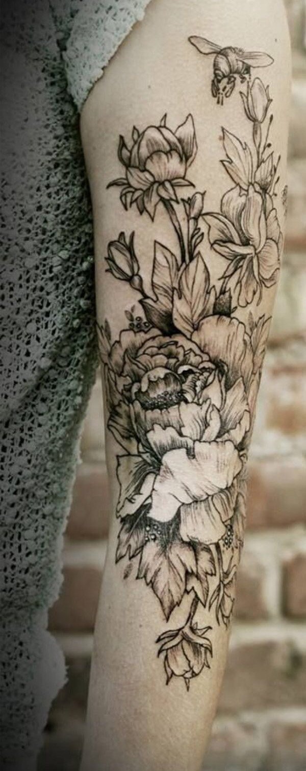 Womens Black and White Floral Arm Sleeve Temporary Tattoo - MyBodiArt.com