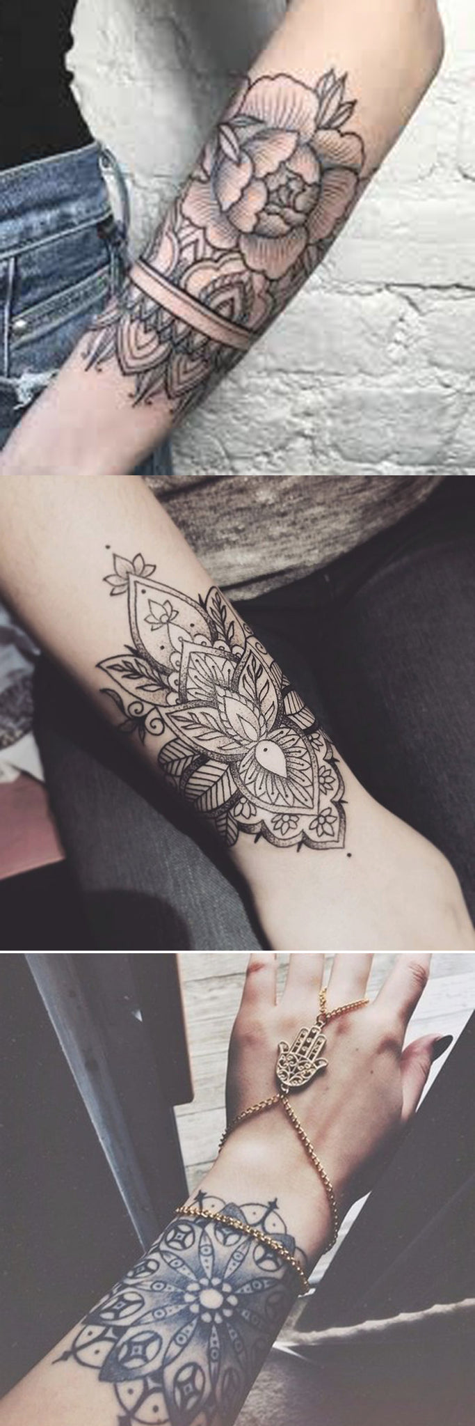 Cool Mandala Arm Band Tattoo Ideas for Women - Wrist Floral Flower Lotus Tatt - MyBodiArt.com