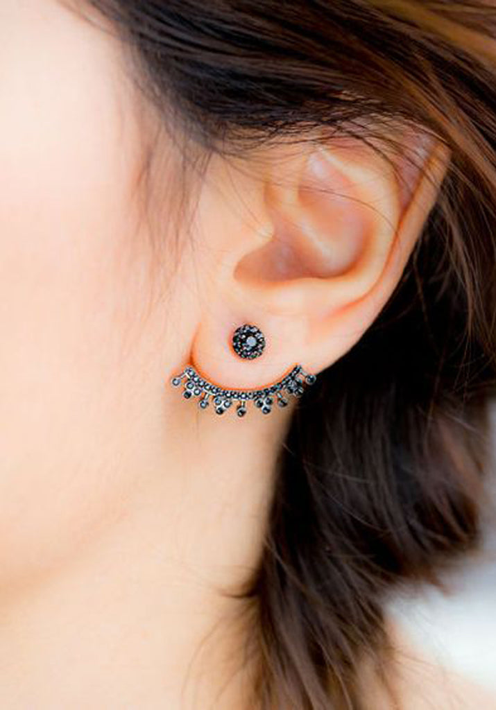 Black Crystal Starburst Earring - Ear Jacket Piercing Jewelry Ideas at MyBodiArt.com