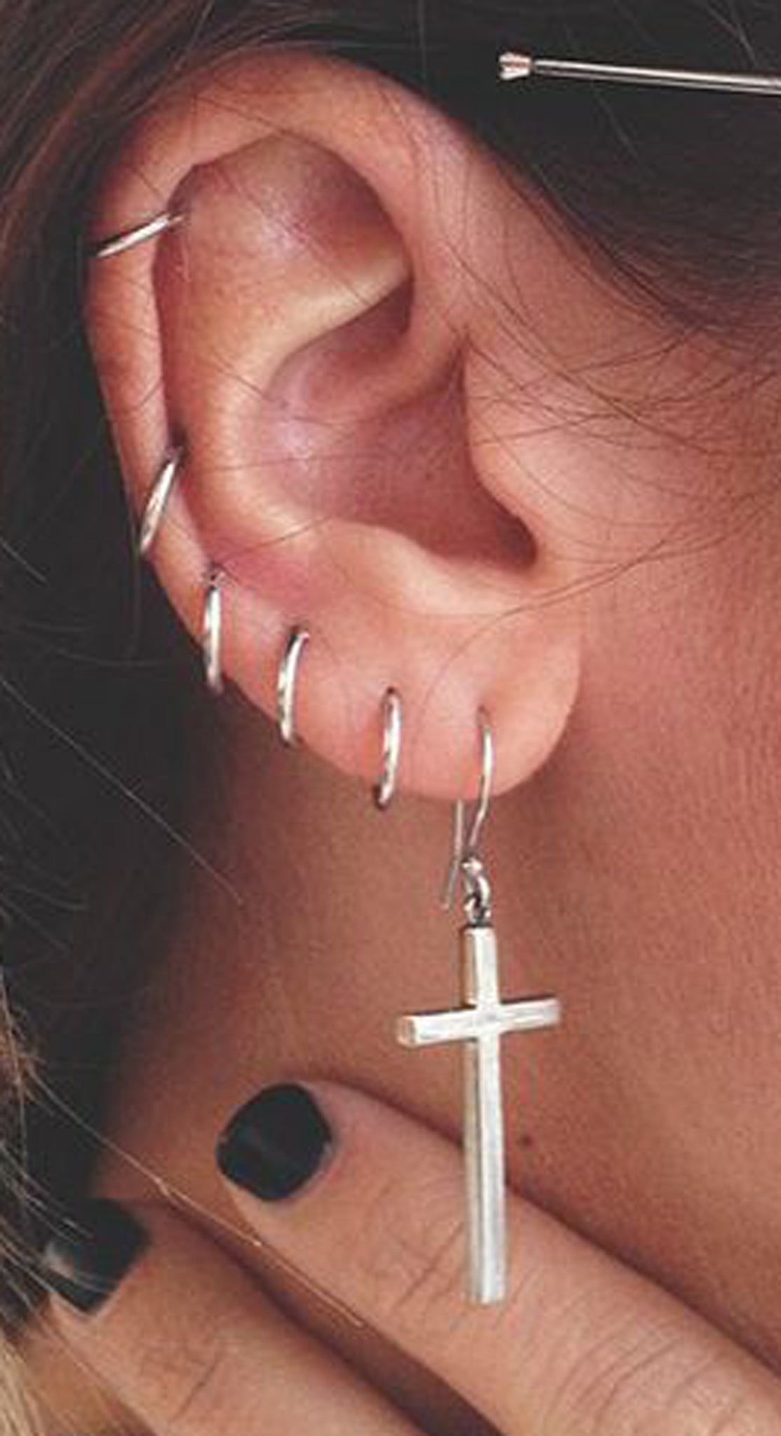Minimalist Ear Piercing Ideas at MyBodiArt.com - Cartilage Helix Silver Rings Hoops