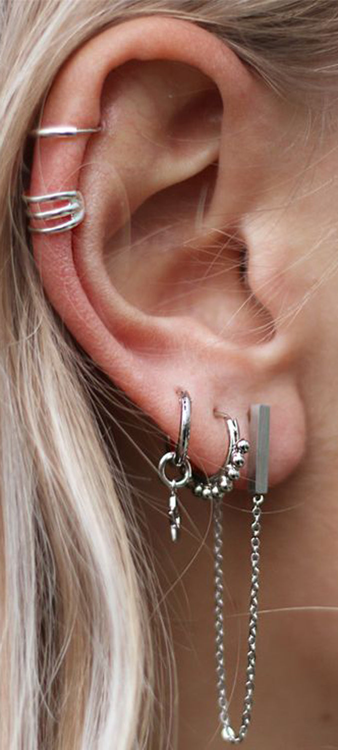 Unique Multiple Ear Piercing Ideas at MyBodiArt.com - Silver Double Cartilage Ring - Chain Earring