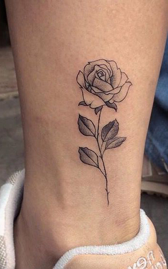 Small Delicate Rose Ankle Tattoo Ideas for Women - www.MyBodiArt.com