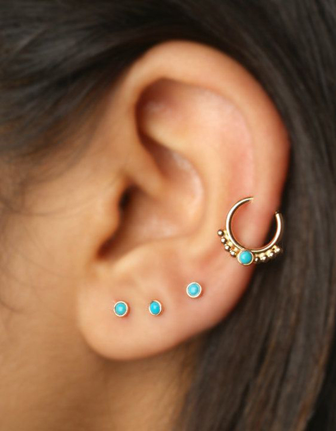 Ear Piercing Ideas - Gorgeous Turquoise Helix Hoop Earring Jewelry - MyBodiArt.com