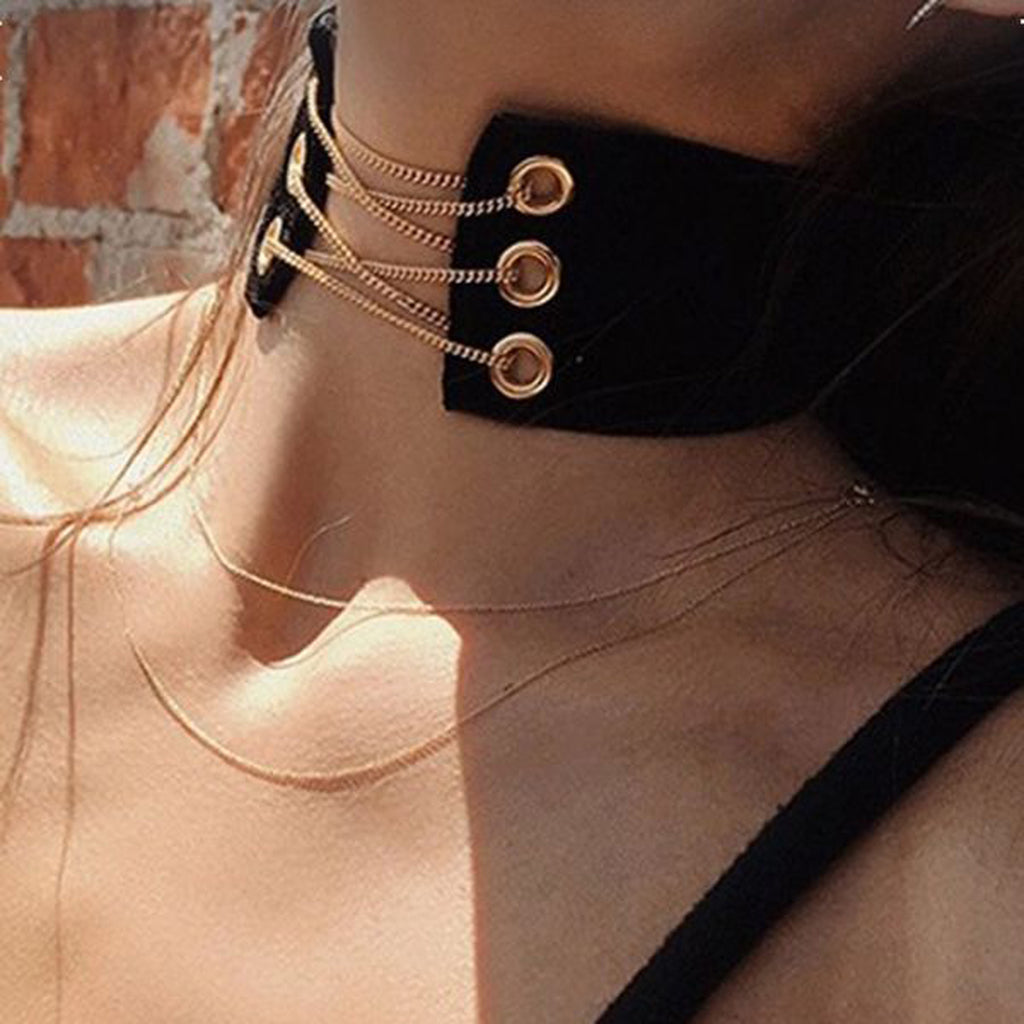 Gold Corset Choker Black Velvet Necklace at MyBodiArt.com - Jewelry & Accessories 