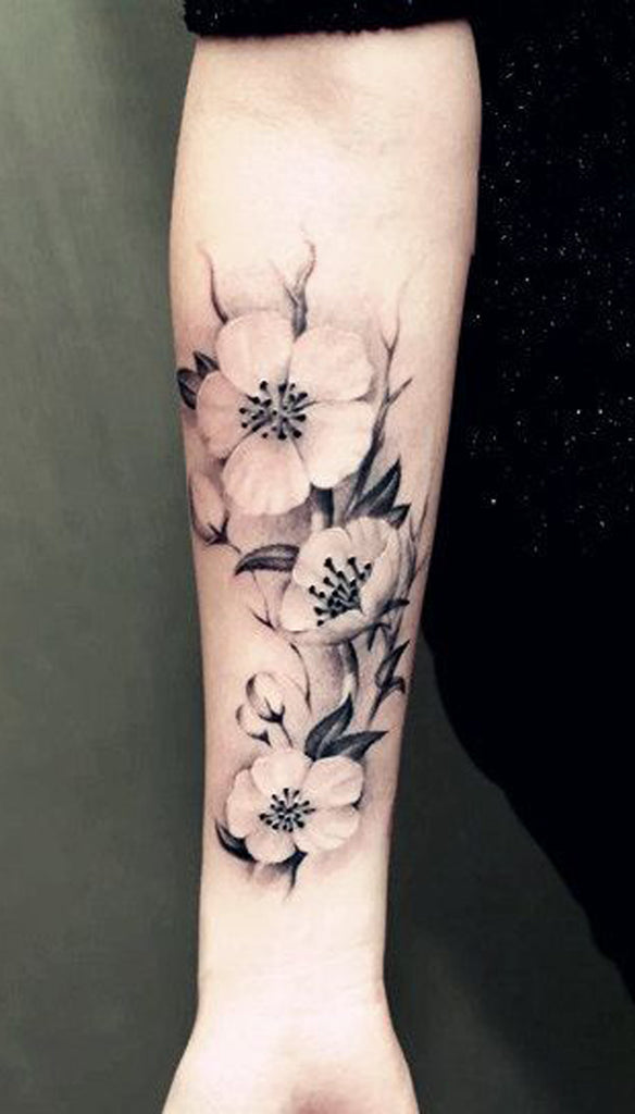 Black Floral Wrist Tattoo - MyBodiArt.com