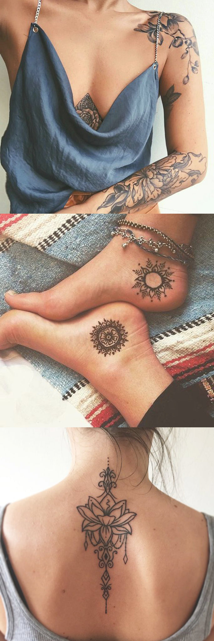 Mandala Tattoo Placement Ideas - Spine Lotus Tatt - Small Foot Ankle Sun moon Tat - Shoulder Blade Floral Flower Tatouage - MyBodiArt.com