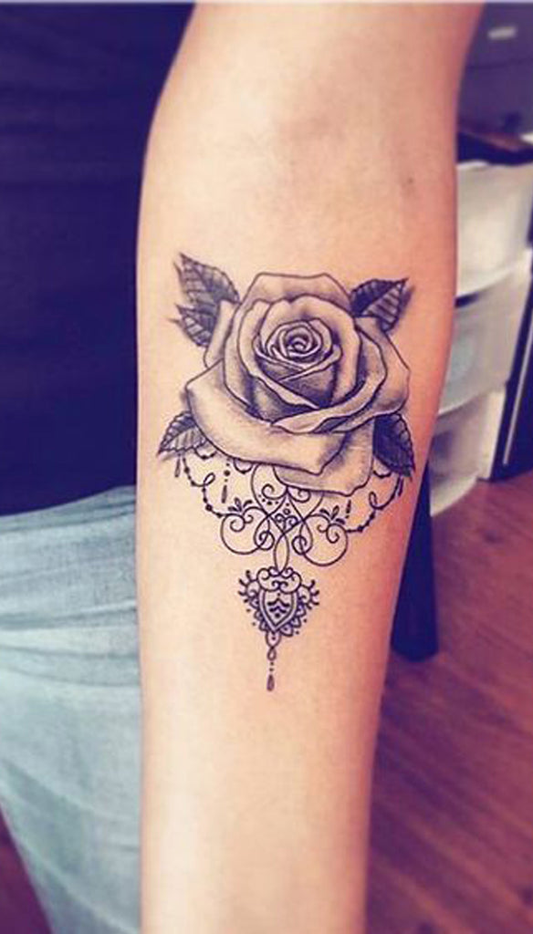 Unique Geometric Rose Forearm Tattoo Ideas for Women Mandala Floral Flower Arm Tattoos - www.MyBodiArt.com