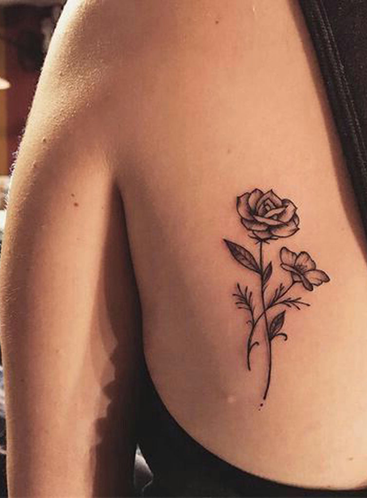 Delicate Traditional Single Rose Rib Tattoo Ideas for Women - www.MyBodiArt.com