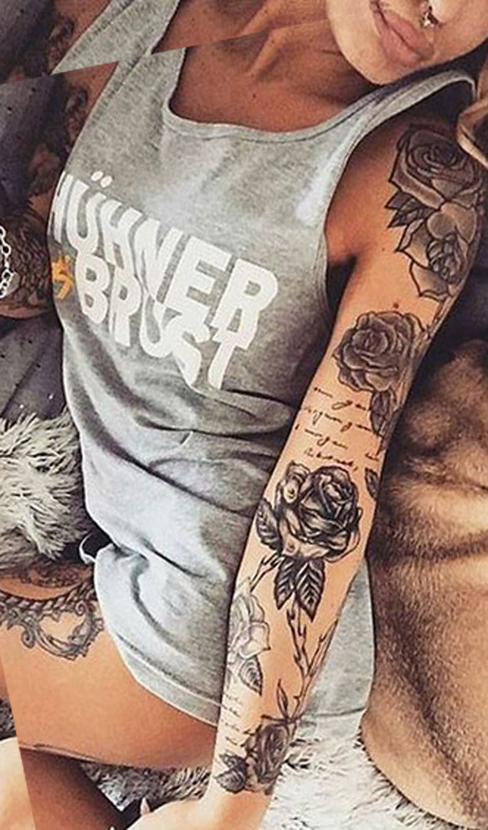 Vintage Realistic Rose Full Arm Sleeve Tattoo Ideas for Women - Black Flower Forearm Tat -  ideas de tatuaje de manga de brazo de rosa para mujeres - www.MyBodiArt.com
