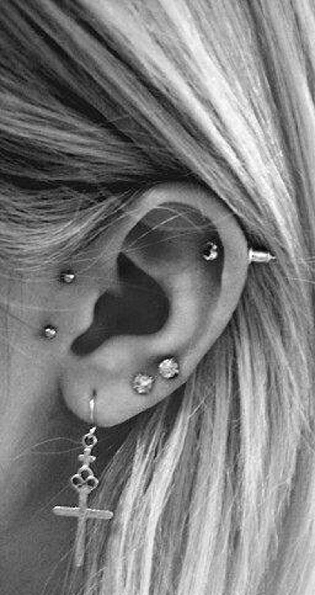 Cool Ear Piercing Ideas at MyBodiArt.com - Screw Cartilage Barbell Stud - Cross Earring Jewelry 