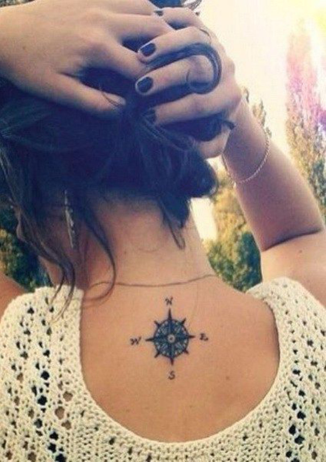 Small Compass Tattoo Ideas - Back of Neck Spine Womens Tats Tatouage - MyBodiArt.com