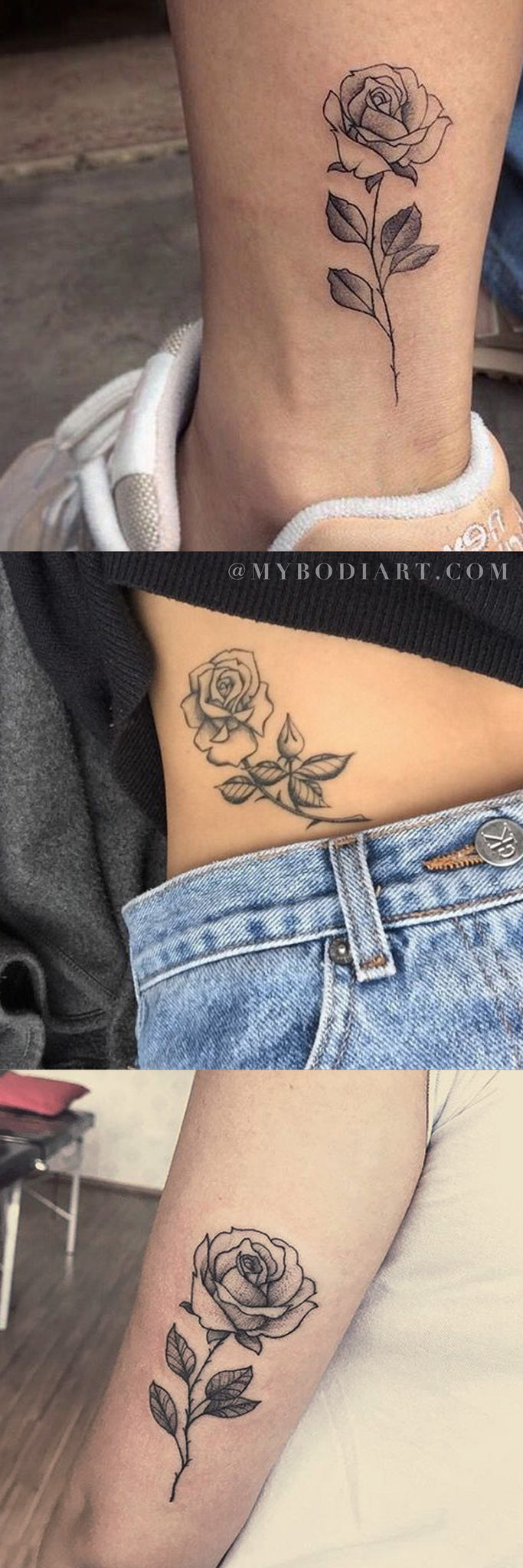 Small Simple Single Black Rose Tattoo Ideas for Women -  pequeñas ideas individuales simples del tatuaje de la rosa negra para las mujeres - www.MyBodiArt.com