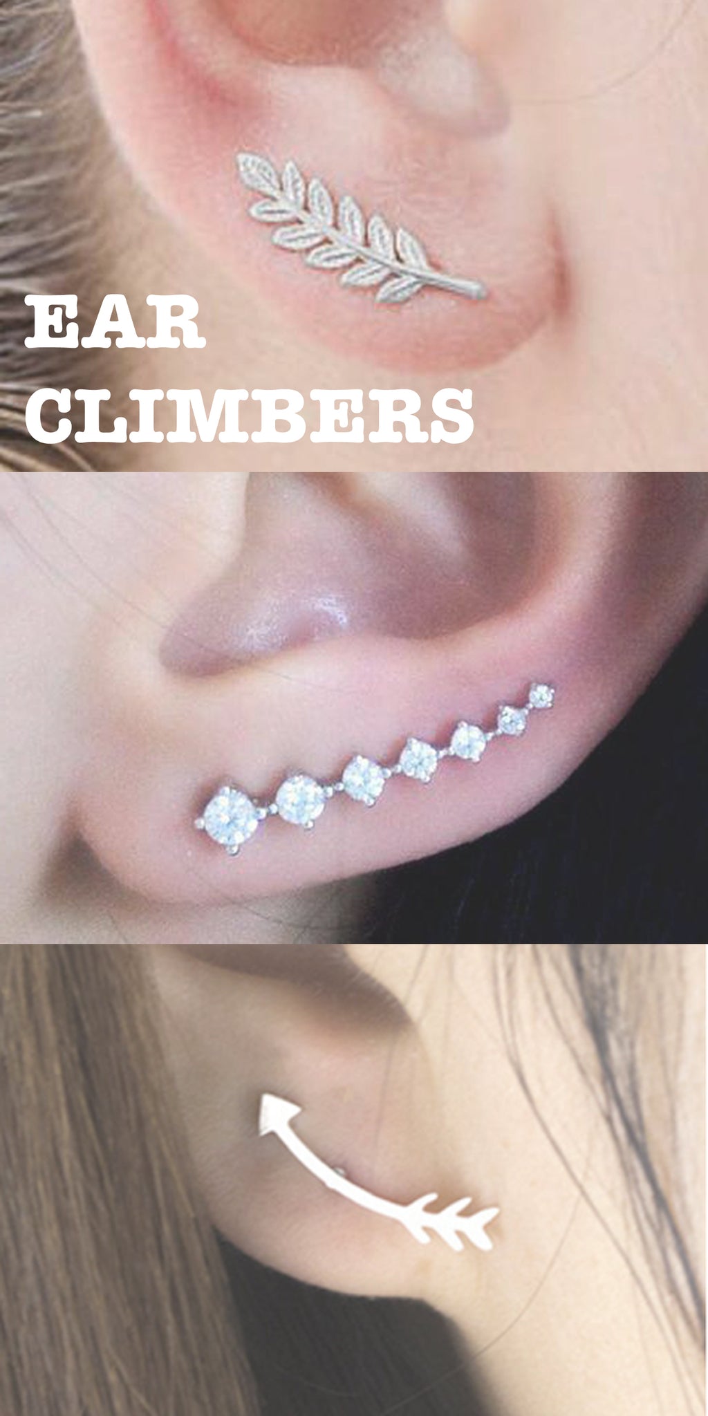 Celebrity Ear Piercing Ideas at MyBodiArt.com - Cool Ear Climber Earrings - Arrow Leaf Crystal