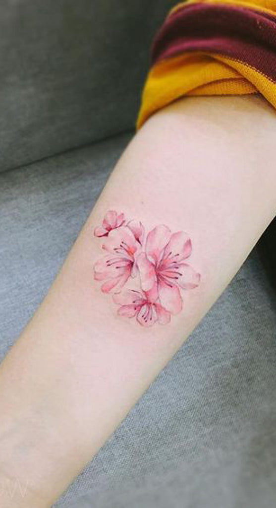 Pink Watercolor Floral Flower Forearm Tattoo Ideas for Women - www.MyBodiArt.com