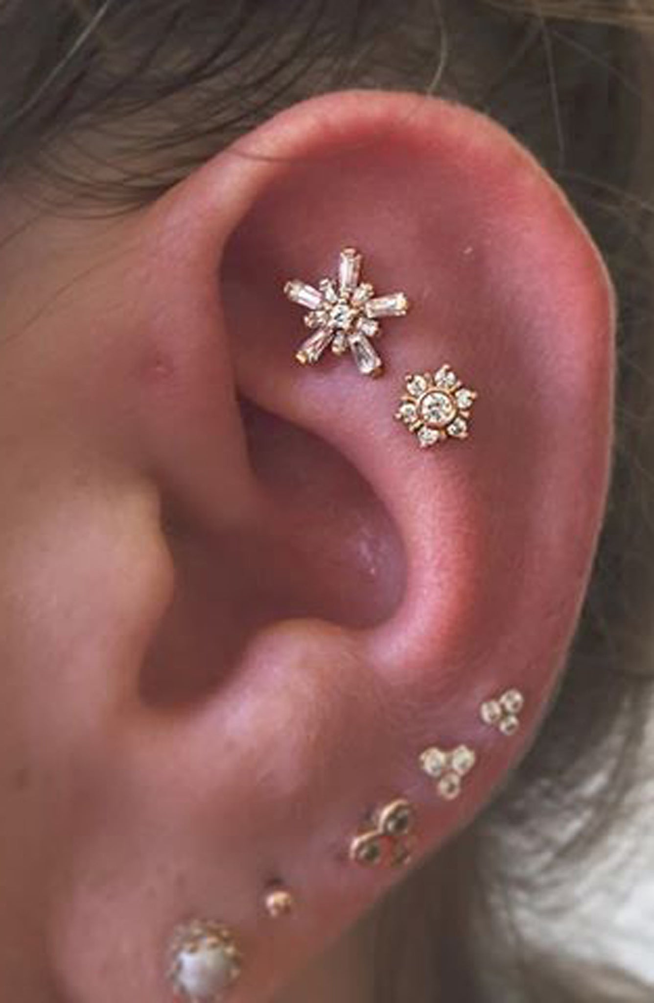 Small Ear Piercing Ideas at MyBodiArt.com - Aretes Oreja - Crystal Star Flower Constellation Earring Stud 16G