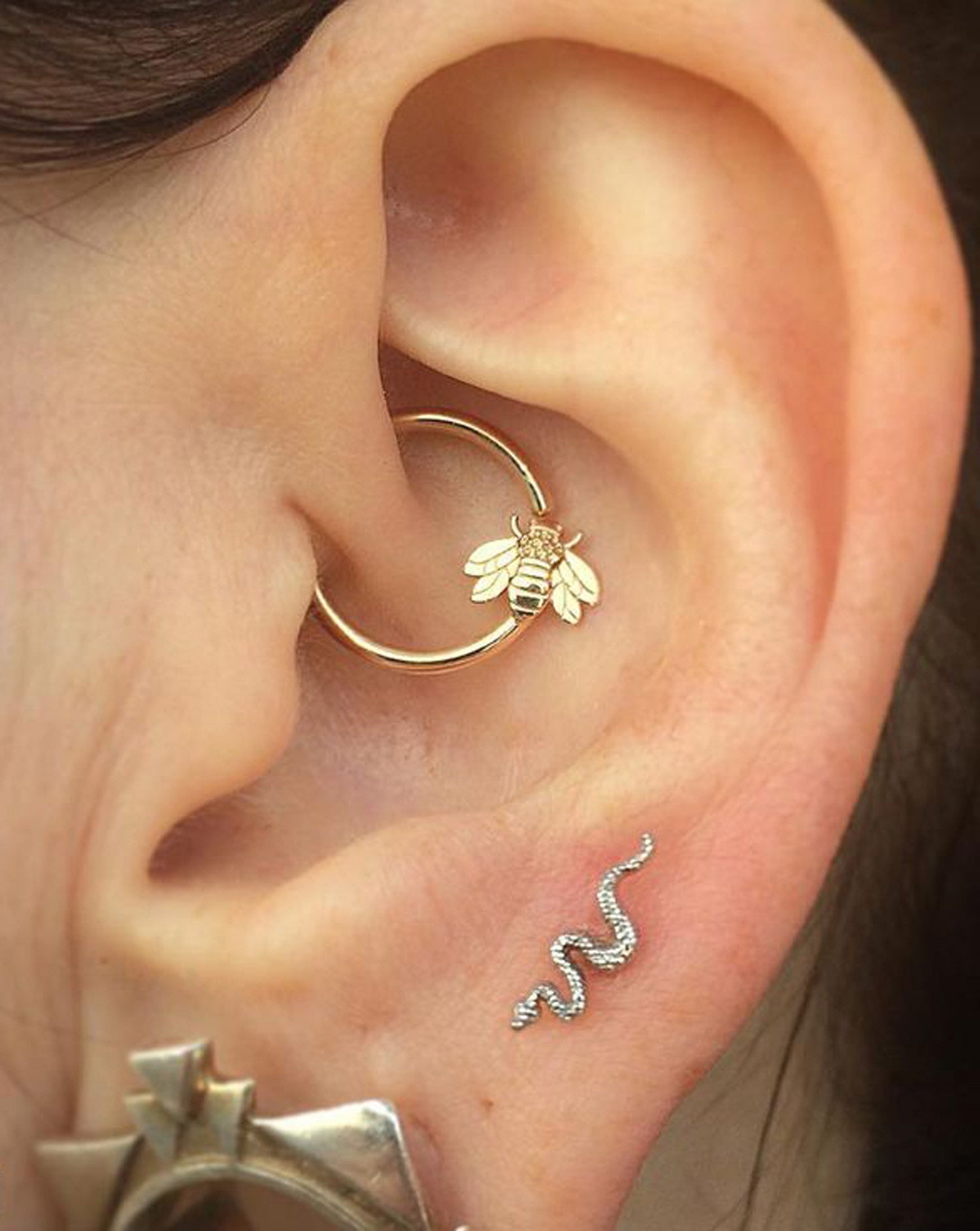 Ear Piercing Inspiration - Beautiful Bee Tragus Hoop - Snake Earring - Cute Earrings - MyBodiArt.com 