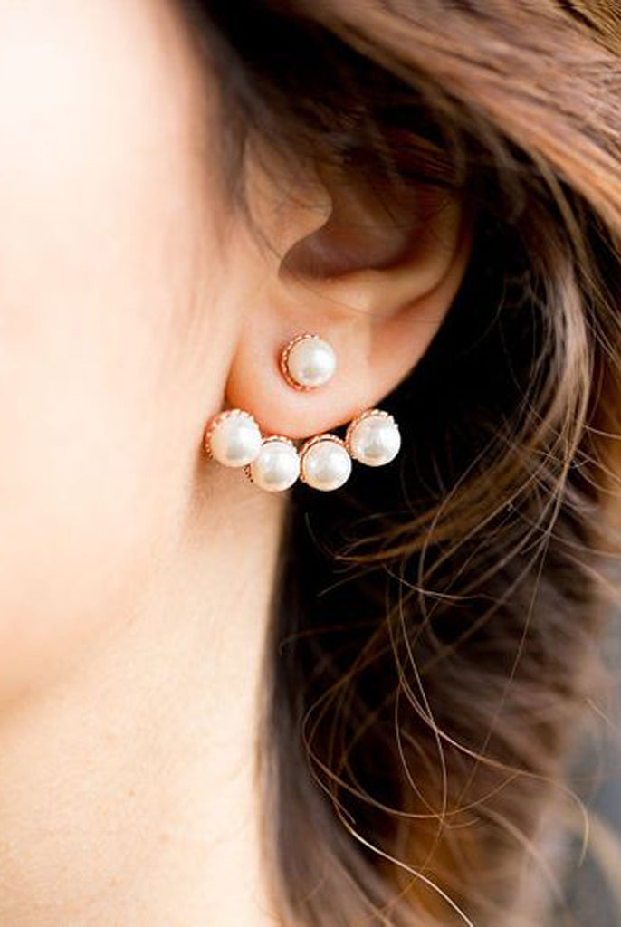 Pearl Drop Elegant Earrings - Starburst Ear Jacket - MyBodiArt.com