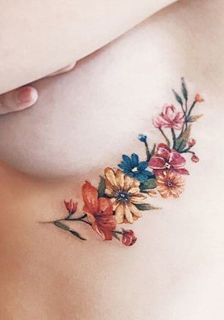 Vintage Traditional October Rib Flower Wreath Tattoo Ideas for Women - www.MyBodiArt.com