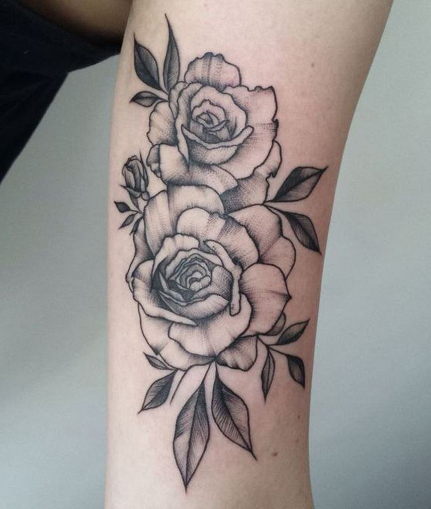 Bunch of Roses Outline Arm Tattoo Ideas for Women - www.MyBodiArt.com