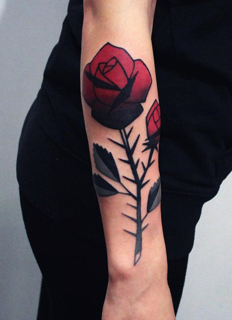Vibrant Rose Flower Arm Tattoo for Women - MyBodiArt.com