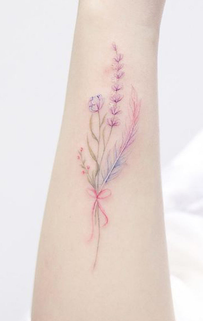 Cute Watercolor Floral Flower Arm Tattoo Ideas for Women -  ideas del tatuaje del brazo de la flor de acuarela para las mujeres - www.MyBodiArt.com