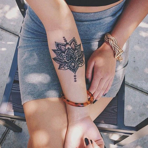 Forearm Tattoo Ideas for the Bold at MyBodiArt - Mandala Lotus Forearm Temporary Tattoo 