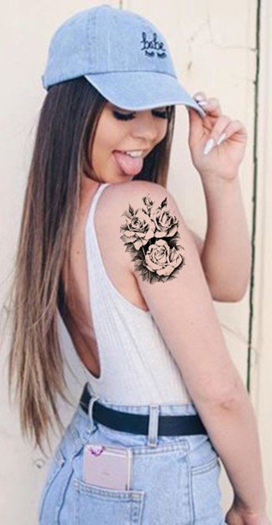 Black Flower Floral Temporary Tattoo Ideas for Women - MyBodiArt.com