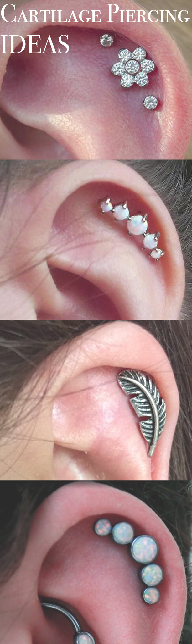 Ear Piercing Ideas for Cartilage - One Double Opal Gold Hoops Ring - Leaf Jewelry - Flower Stud - MyBodiArt.com