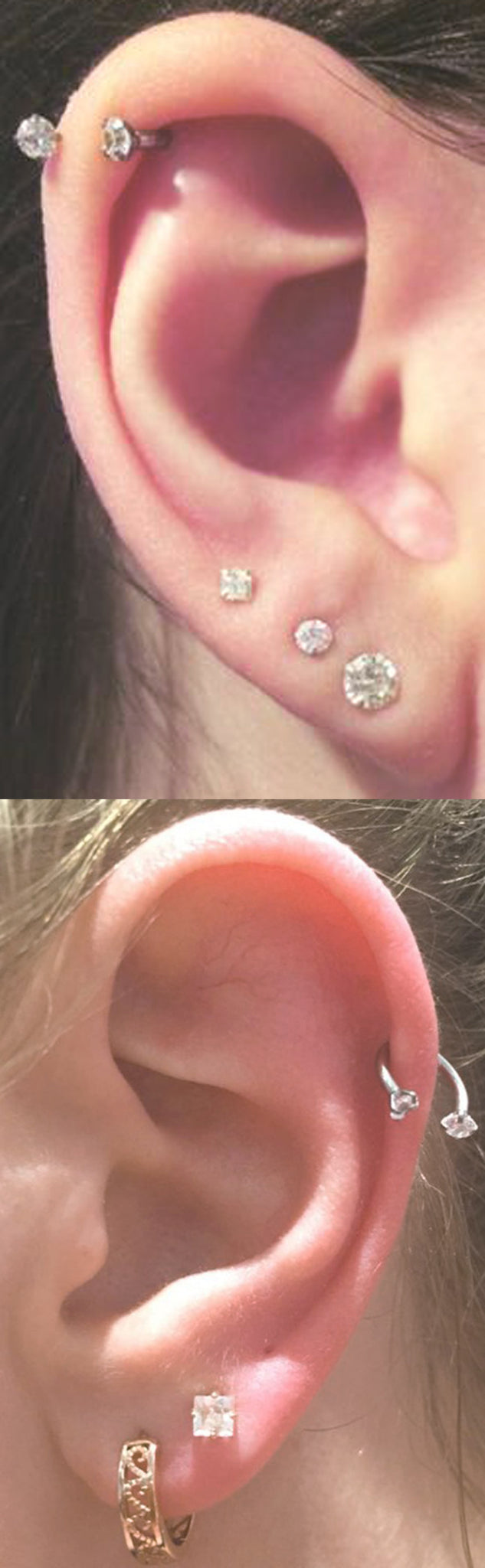 Unique Ear Piercing Ideas Crystal Horseshoe Cartilage Helix Hoops Ring 16G at MyBodiArt.com