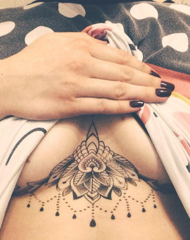 Mandala Lotus Sternum Tattoo Ideas for Women Cool Flower Underboob Tat - www.MyBodiArt.com #tattoos
