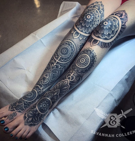Leg Tattoo Sleeve Ideas - Mandala at MyBodiArt