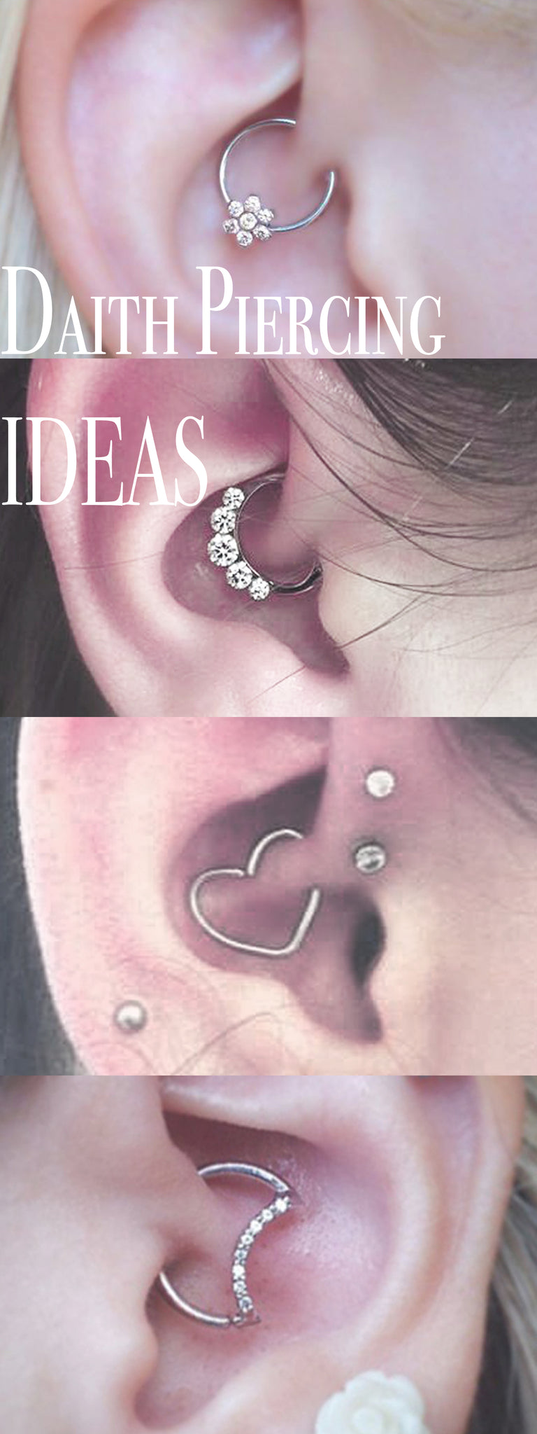 Cute Ear Piercing Ideas Heart Daith Earring Moon Rook Hoop Silver Crystal Flower Clicker Ring - MyBodiArt.com 