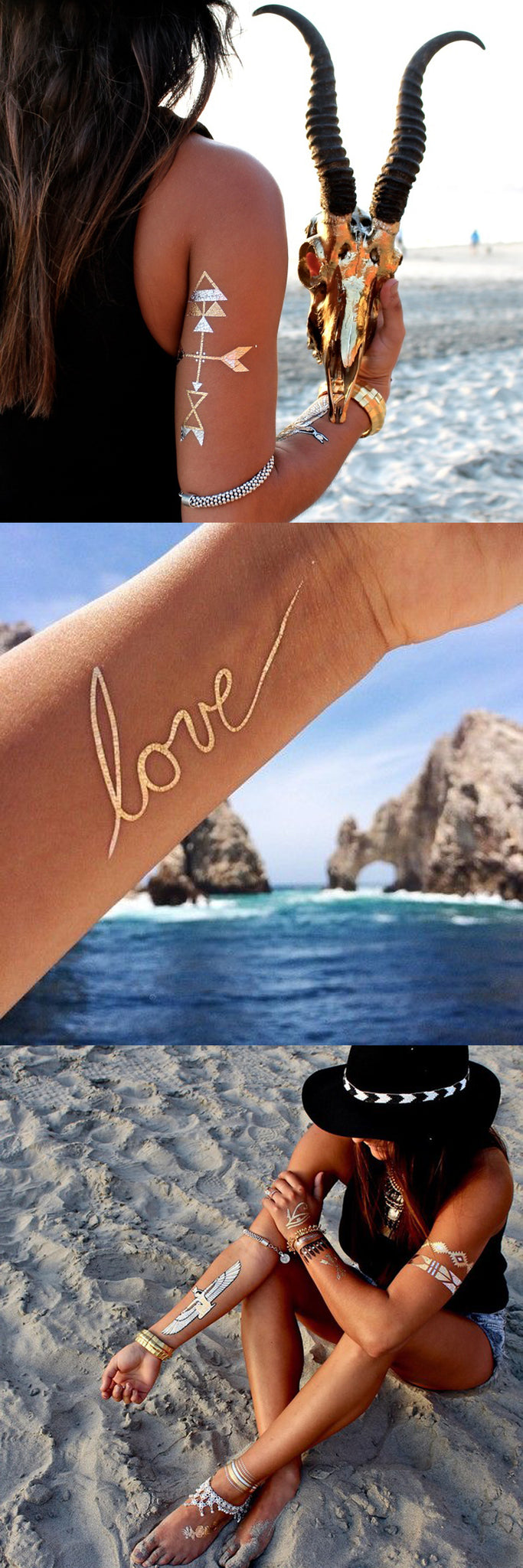 Arrow Arm Sleeve Tattoo Ideas for Women at MyBodiArt.com - Tribal Boho Love Eagle Gold Metallic Tatt