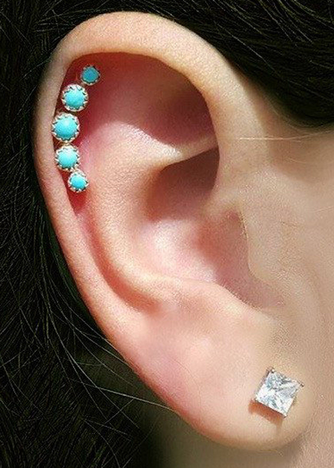 Gorgeous 6 Stone Turquoise Cartilage Piercing Earrings Jewelry at MyBodiArt.com 
