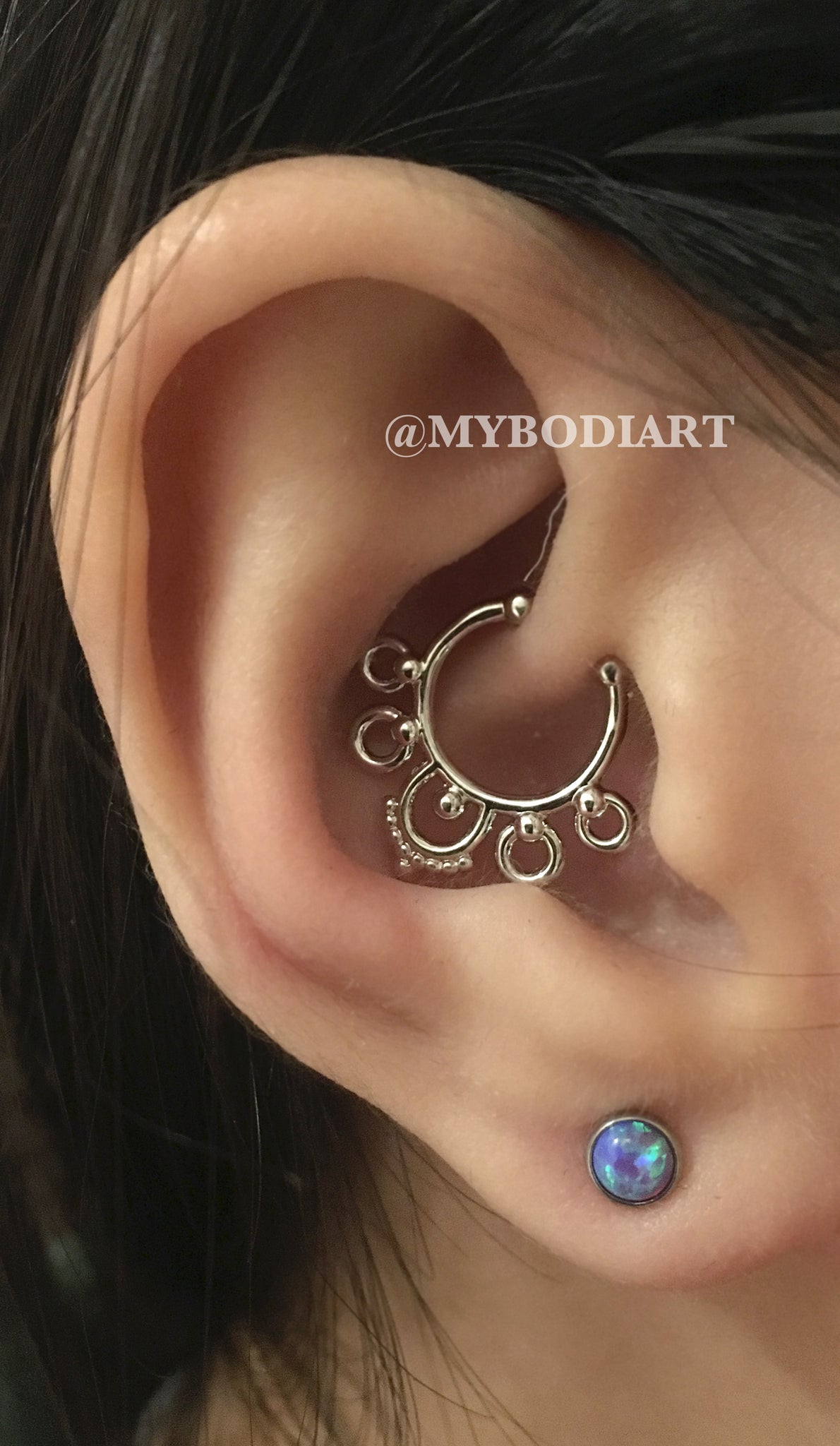 Pretty Ear Piercing Ideas for Teens - Gold Cartilage Jewelry, Daith Ring, Rook Hoop, Opal Lobe Earring Studs - www.MyBodiArt.com