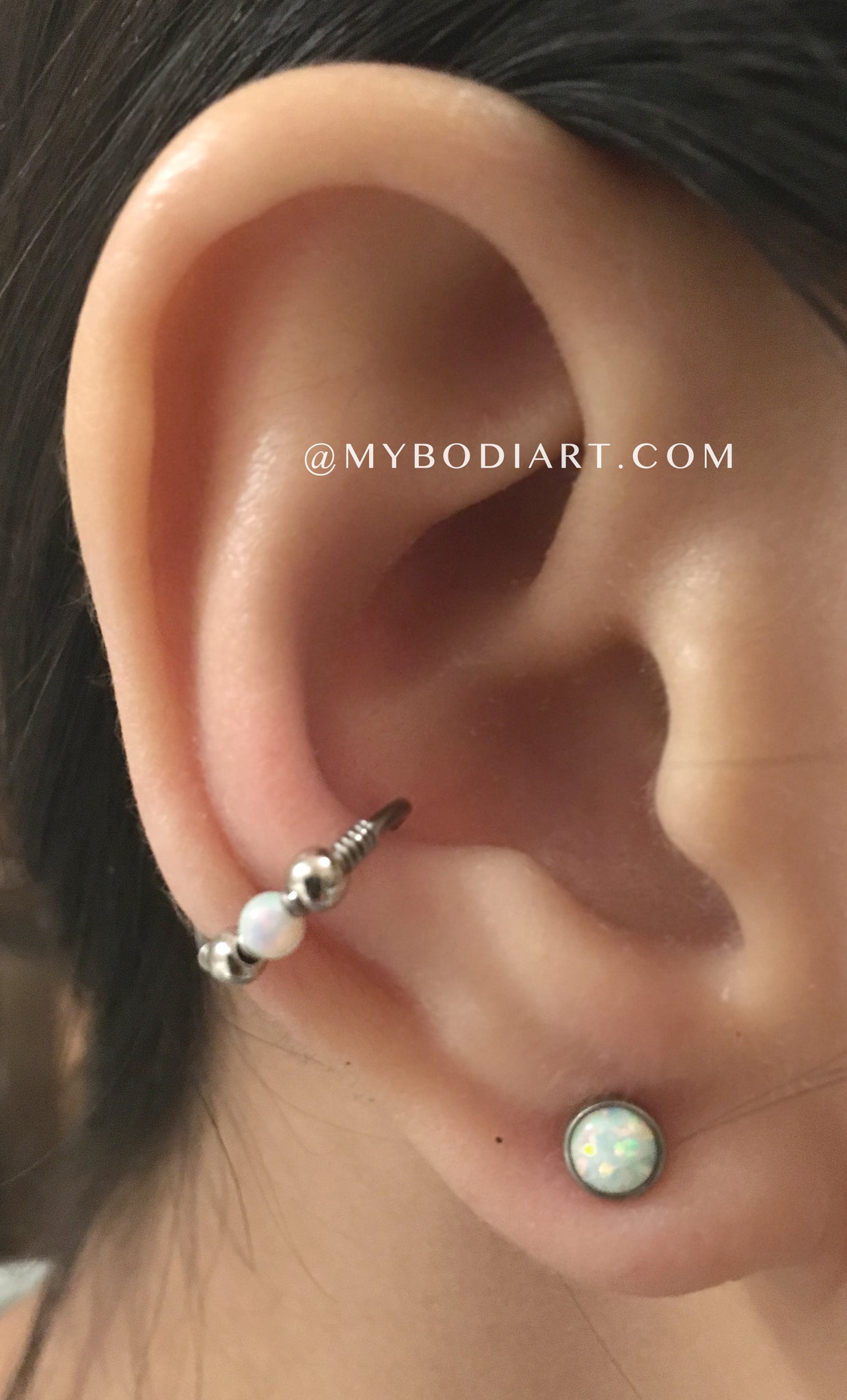 Simple Ear Piercing Ideas for Girl's - Andromeda Opal Conch Ring Hoop Earring - www.MyBodiArt.com