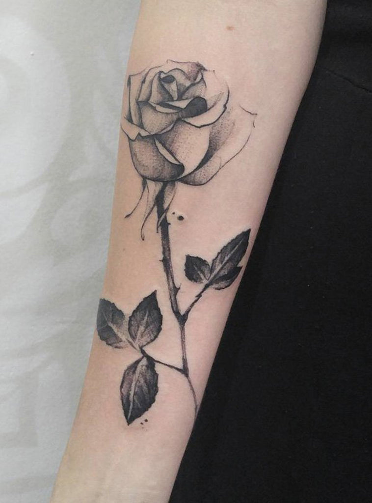 Single Black Rose Tattoo Arm Sleeve - MyBodiArt.com