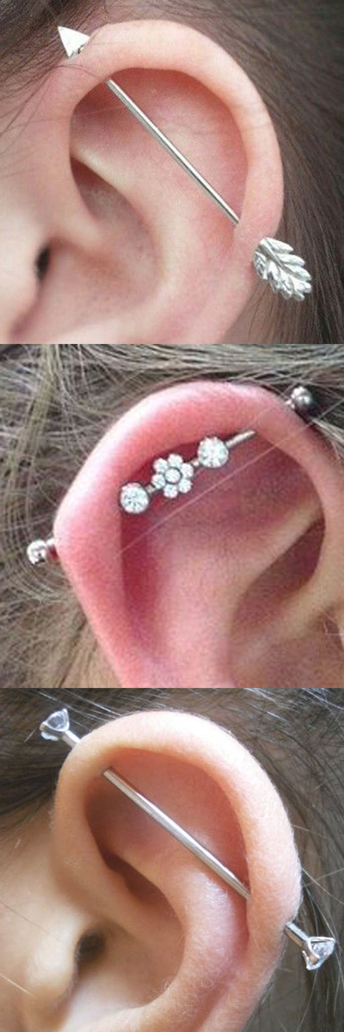 Upper Ear Piercing Ideas for Girls - Second Hole All the Way Up - Industrial Piercing Jewelry 14G at MyBodiArt.com