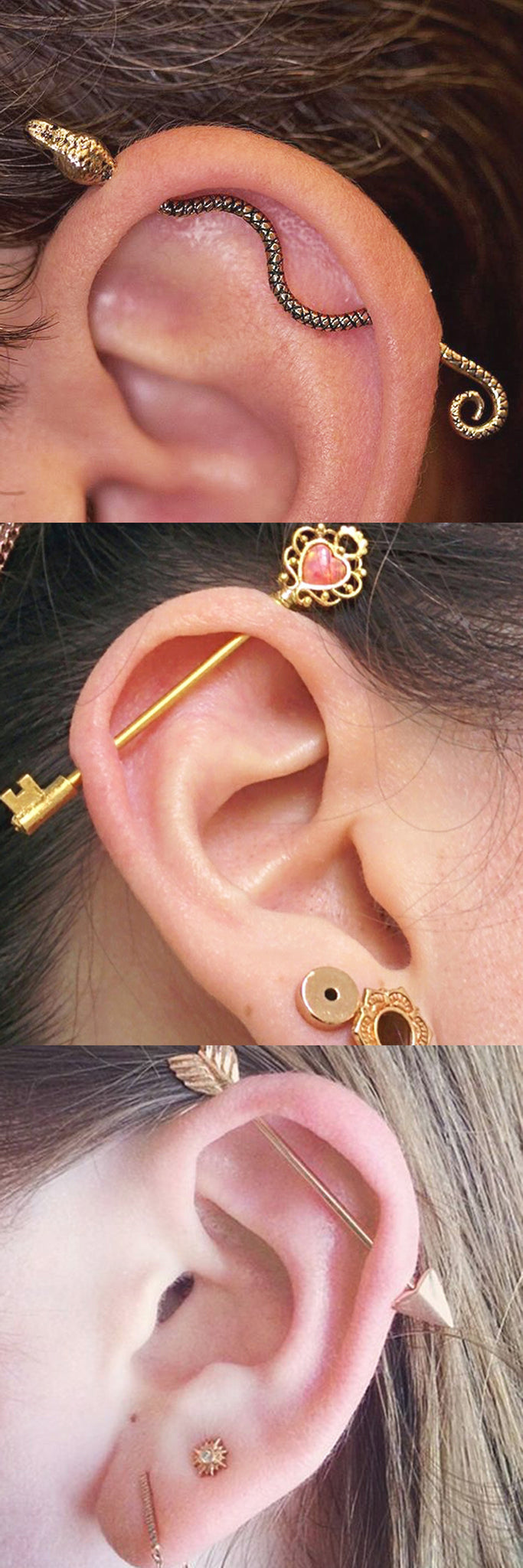 Delicate Ear Piercing Ideas at MyBodiart.com - Industrial 14G Barbell 14G Gold Upper Earring Bar