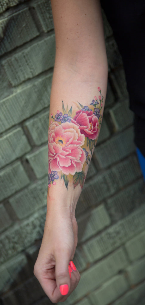 Watercolor Arm Fleur Flower Tattoo - MyBodiArt.com